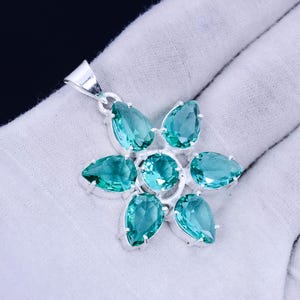 Green Apatite Flower Pendant: Bohemian Sterling Silver Jewelry