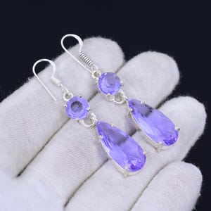 Faceted Amethyst Earring 925 Sterling Silver Earring Amethyst Gemstone Women Jewelry Handmade Earring Bohemian Jewelry Gift For Mother
