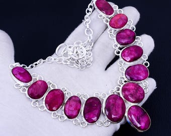 Kashmiri Ruby Sterling Silver Necklace: Handmade Bohemian Jewelry