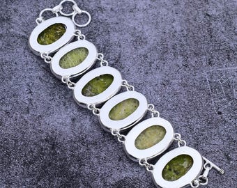 Handmade Green Opal Sterling Silver Bracelet: Bohemian Gemstone