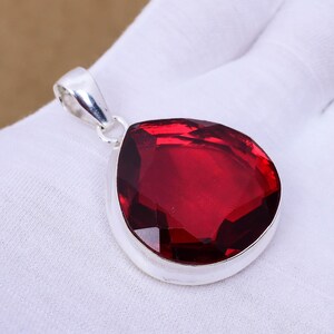 Handmade Red Garnet Heart Pendant: Bohemian Sterling Silver Necklace