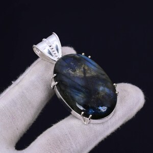 Blue Labradorite Gemstone Pendant: Handmade 925 Sterling Silver Bohemian Jewelry