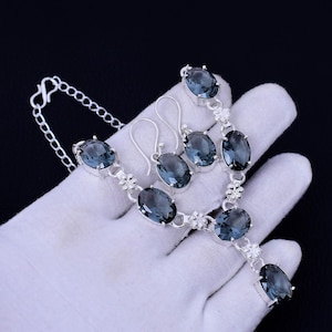 Alexandrite Gemstone 925 Silver Necklace Earring Set: Bohemian Bridal Jewelry