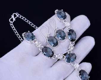 Alexandrite Gemstone 925 Silver Necklace Earring Set: Bohemian Bridal Jewelry