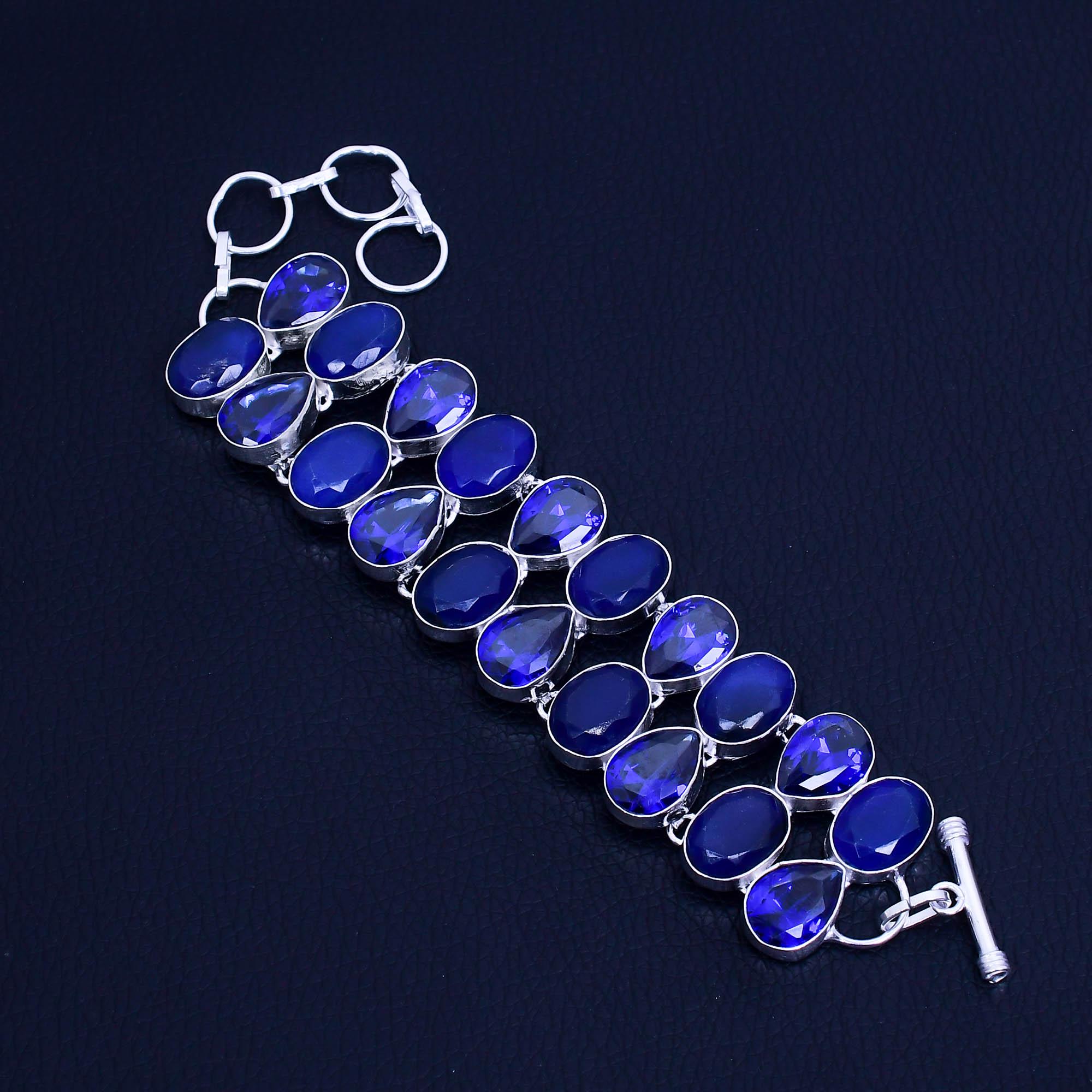 Blue Sapphire Tanzanite Bracelet 925 Sterling Silver Bracelet Gemstone Bracelet Women Bracelet Bohemian Jewelry Bridal Jewelry Solid Silver