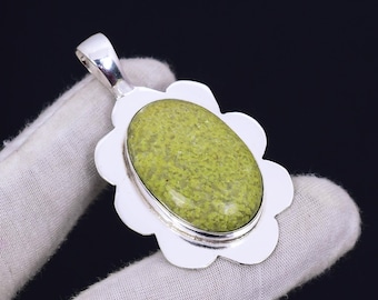 Swiss Green Opal Pendant: Bohemian 925 Sterling Silver Jewelry