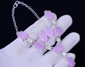 Rose Quartz 925 Silver Necklace Earring Set: Bohemian Bridal Jewelry