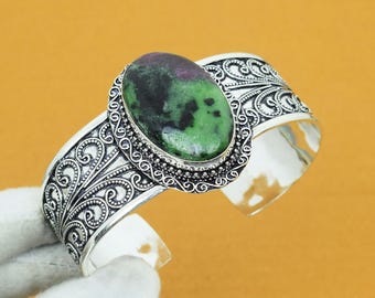 Rubin Zoisit Sterling Silber Armreif: Boho Open Cuff Armband