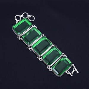 Handmade Chrome Diopside 925 Sterling Silver Bracelet: Bohemian Jewelry