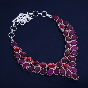 Handmade Ruby Garnet Sterling Silver Necklace: Bohemian Bridal Jewelry