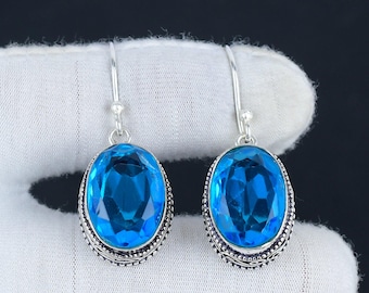 Vintage Swiss Blue Topaz Earrings: 925 Sterling Silver Jewelry