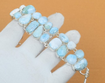 Larimar Bracelet 925 Sterling Silver Bracelet Gemstone Bracelet Handmade Bracelet Bohemian Bracelet Women Jewelry Solid Silver Bracelet