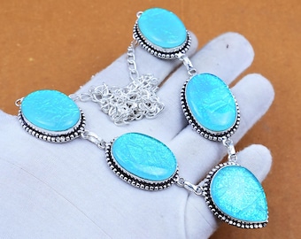 Collar de plata esterlina con ópalo triple australiano: joyería nupcial bohemia hecha a mano