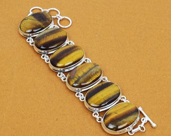 Tiger's Eye 925 Sterling Silver Bracelet: Handmade Bohemian Jewelry
