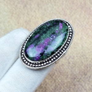 Ruby Zoisite Gemstone Handmade Ring: Oval 925 Sterling Silver Bohemian Jewelry Gift For Her