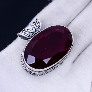 Red Garnet Gemstone Pendant 925 Sterling Silver Pendant Bohemian Jewelry Necklace Gift For Women Vintage Jewelry For Her Solid Silver