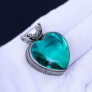 Handmade Green Apatite Heart Pendant: Bohemian 925 Sterling Silver Necklace