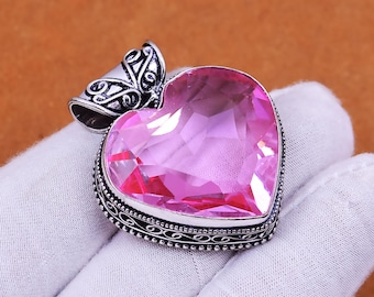 Pendentif en argent sterling 925 avec pierres précieuses roses en kunzite : bijoux bohèmes faits main