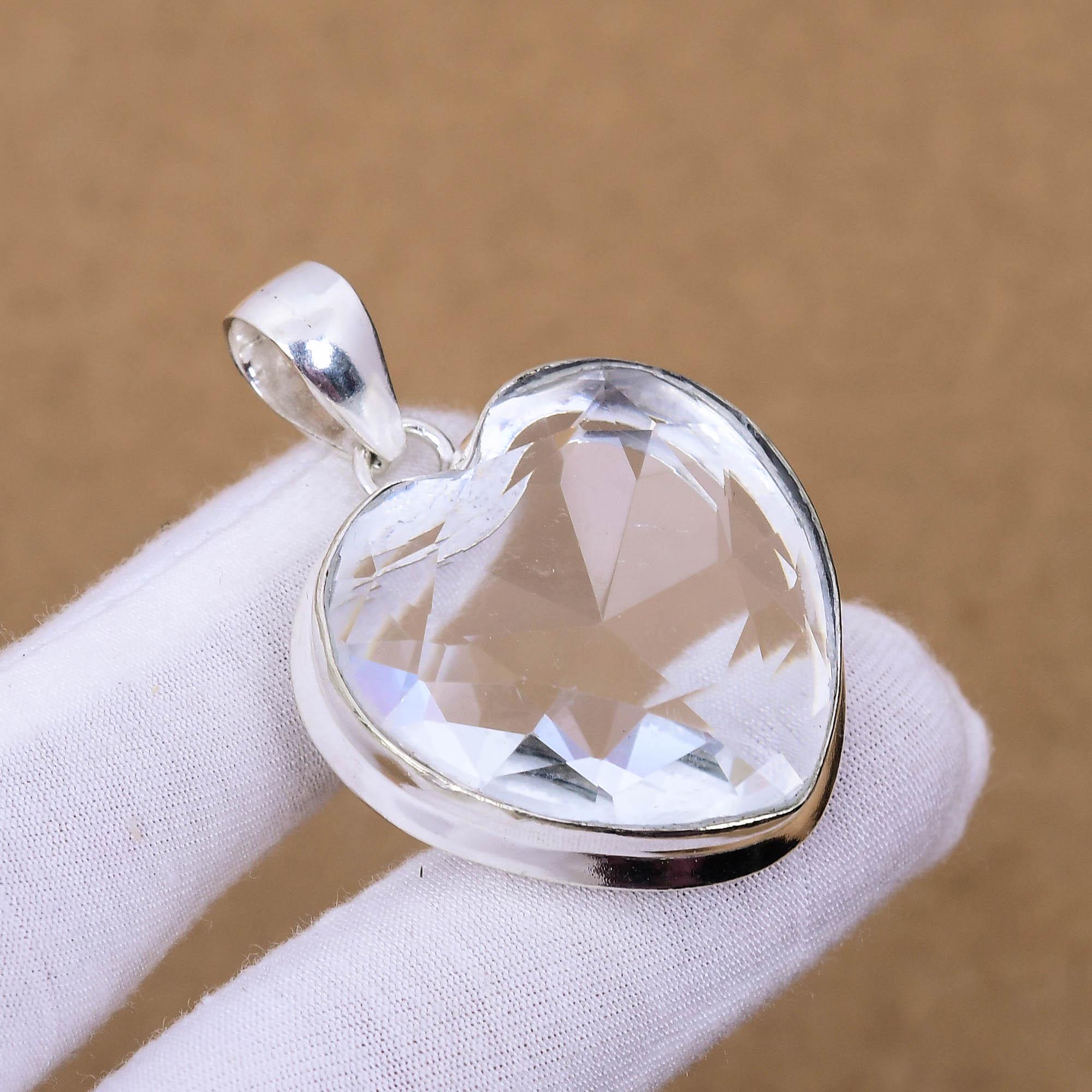 Handmade Heart White Topaz Pendant: Bohemian 925 Sterling Silver 
