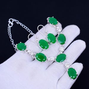 Grüner Smaragd Handgefertigte Halskette Ohrring Set 925 Silber Halskette Frauen Halskette Boho Schmuck Geschenk für ihre Braut Schmuck Set Massiv Silber