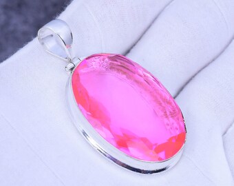 Pendentif kunzite rose à facettes : collier bohème en argent sterling 925
