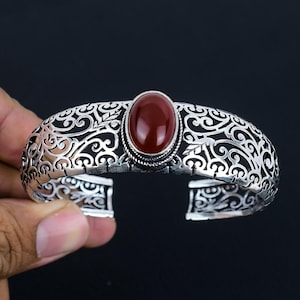 Red Carnelian Gemstone Bangle 925 Sterling Silver Cuff Bracelet Women Bracelet Bohemian Jewelry Handmade Bracelet Designer Bangle