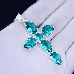 Green Apatite Cross Pendant: Bohemian 925 Sterling Silver