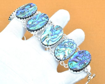 Pulseira de prata esterlina com pedra preciosa de madrepérola - Joias boho feitas à mão