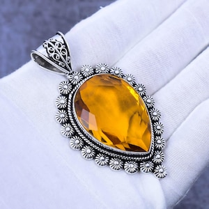 Citrine Gemstone Pendant, 925 Sterling Silver Pendant, Handmade Necklace, Bohemian Pendant, Designer Jewelry, Solid Silver Jewelry