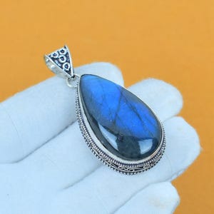 Blue Labradorite Gemstone Pendant 925 Sterling Silver Pendant Handmade Necklace Bohemian Pendant Women Jewelry Solid Silver