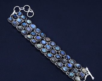 Natural Labradorite Bracelet 925 Sterling Silver Bracelet Gemstone Bracelet Women Bracelet Bohemian Jewelry Bridal Jewelry Solid Silver