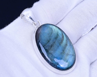 Blue Fire Labradorite Gemstone Pendant, 925 Sterling Silver Pendant, Handmade Necklace, Bohemian Pendant, Women Jewelry, Solid Silver