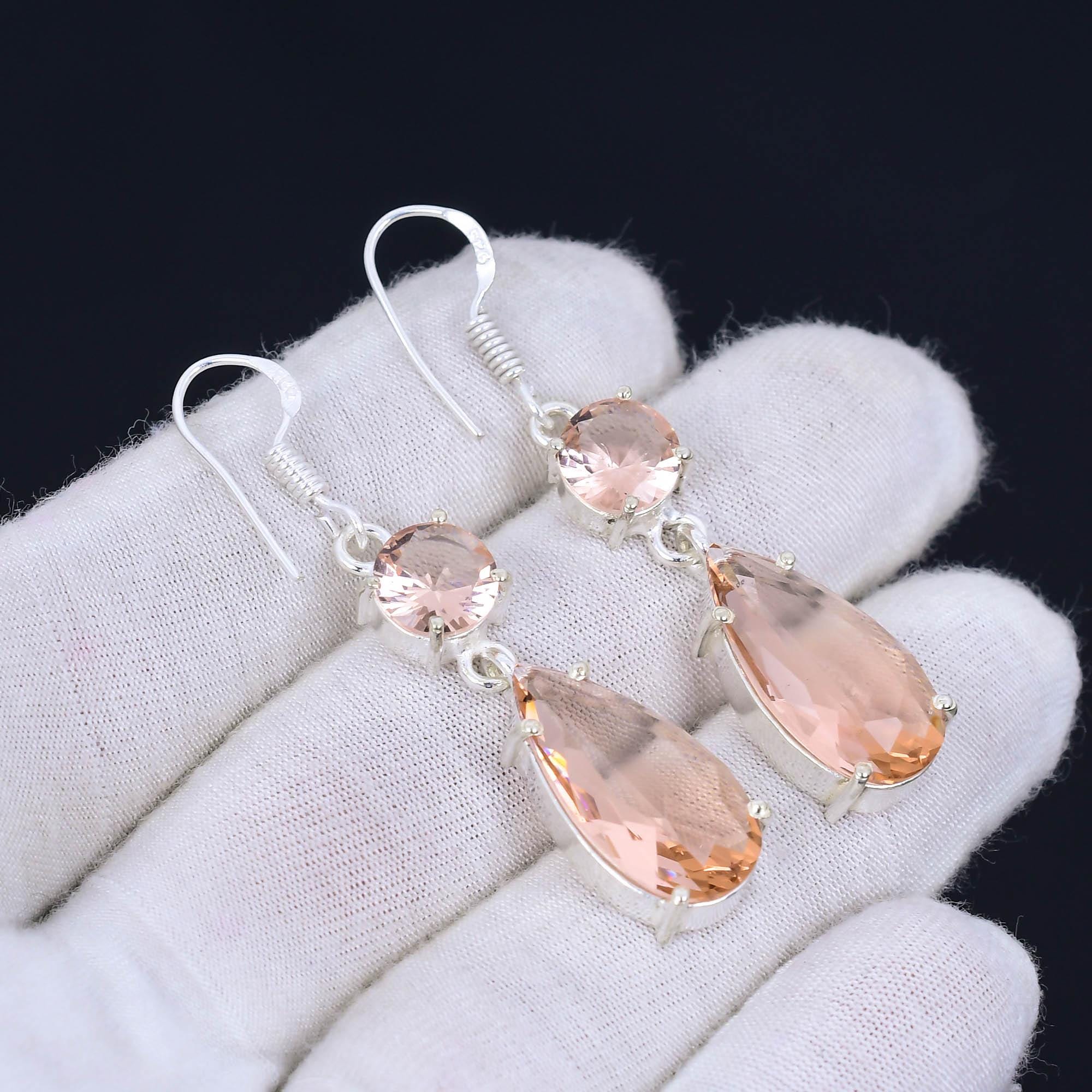 Orecchini A U In Argento 925 Con Morganite Naturale: Gioielli Minimalisti Quadrati Per Donna