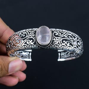 Rose Quartz Gemstone Bangle 925 Sterling Silver Cuff Bracelet Women Bracelet Bohemian Jewelry Handmade Bracelet Designer Bangle