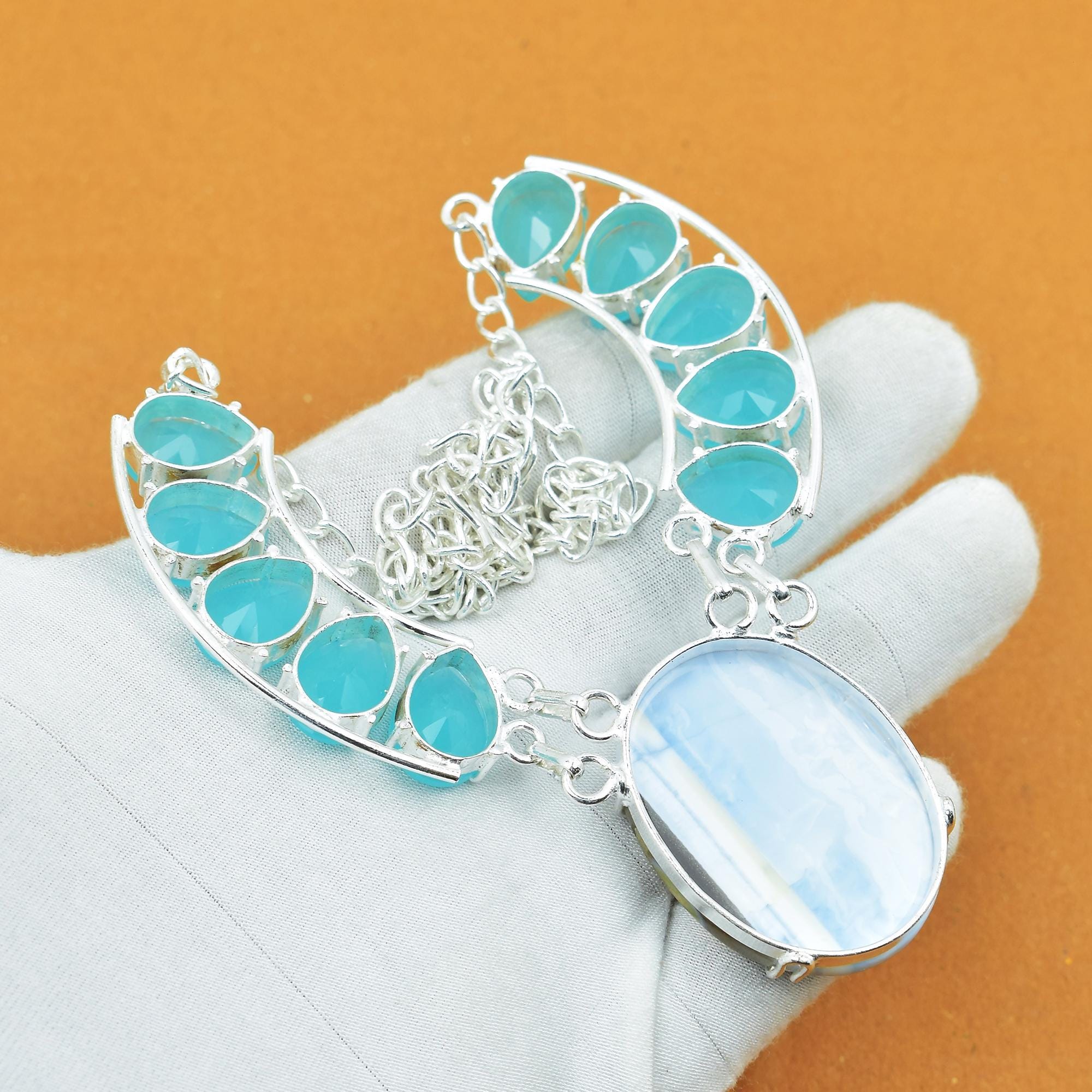 Owyhee Opal Necklace: Bohemian Sterling Silver Chalcedony Jewelry