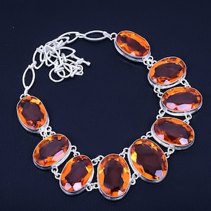 Faceted Citrine Gemstone Necklace 925 Sterling Silver Necklace Women Necklace Bohemian Jewelry Bridal Necklace 925 Stamped Jewelry