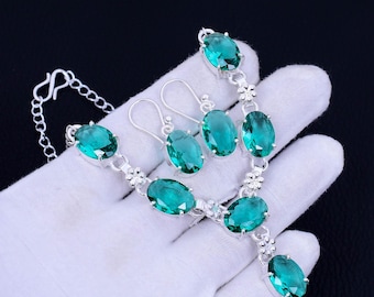 Set di collana e orecchini in argento sterling 925 con apatite verde: gioielli boho