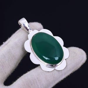 Handmade Green Onyx Pendant: Bohemian 925 Sterling Silver Necklace
