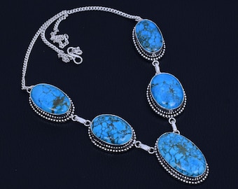 Tibetan Turquoise Gemstone Necklace | 925 Sterling Silver Necklace | Women Necklace | Handmade Jewelry | Bohemian Necklace | Bridal Necklace