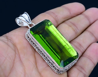 Peridot Gemstone Pendant 925 Sterling Silver Pendant Bohemian Jewelry Handmade Pendant Gift For Sister Solid Silver Jewelry Vintage Pendant