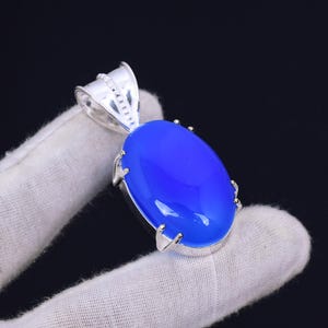 Pendentif en argent sterling avec calcédoine bleue : collier bohème fait main