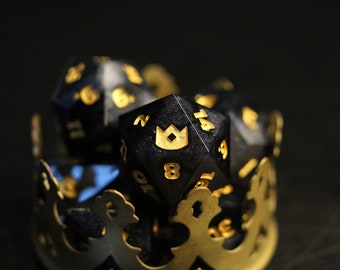 Hand made sharp edged dice set for dungeons and dragons and other ttrpgs Black with gold