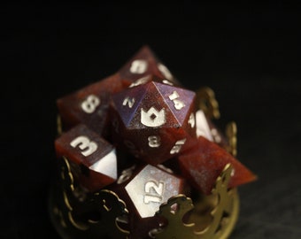 Hand made sharp edged dice set for dungeons and dragons and other ttrpgs chameleon pigment chaotic multicolor