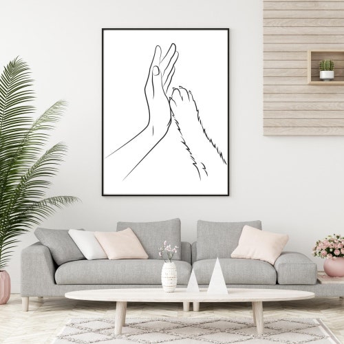 High-five Dog Paw and Human Hand Doodle Line Art Print. - Etsy
