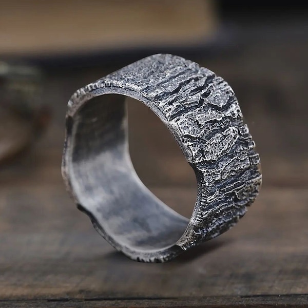 Tree Bark Design Silver Ring, Unique 925 Sterling Silver Men's ring, Wholesale Jewelry, Luxury Gift, Vintage Style Man Band -Gift for Him-