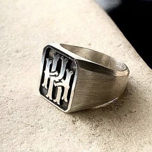 Anillo con sello de plata de 925 k con letras iniciales y monograma, anillo con sello de plata con diseño de letra especial personalizado, regalo de lujo para el día de Halloween - HK