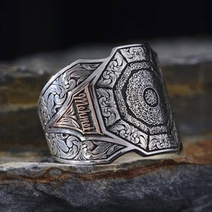 Personalized Ayatul Kursi Siilver Ring, Engraved Protection Surah 925 Sterling Silver Man Ring, Luxury Halloween Day Gift