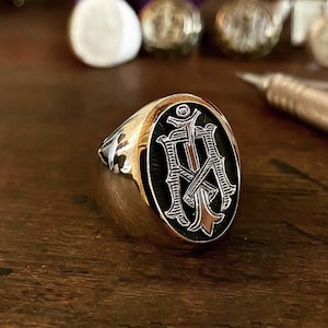 Anillo con sello de plata de 925 k con inicial personalizada y monograma, anillo con sello de plata con diseño de letra especial personalizado, regalo de lujo para el día de Halloween - AI