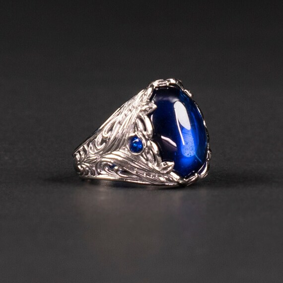 Blue High Quality Garnet Stone 925 Silver Ring Unisex Gravur Handmade 925 Sterling Silver Turkish Ring Luxury Halloween Day Gift Etsy