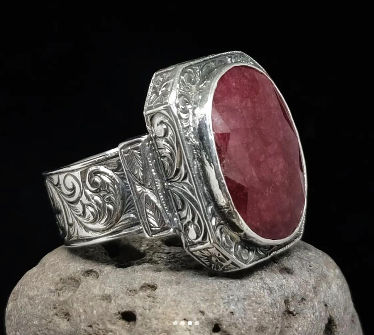 Ruby Sterling Silver Filigree Ring - Cast a Stone